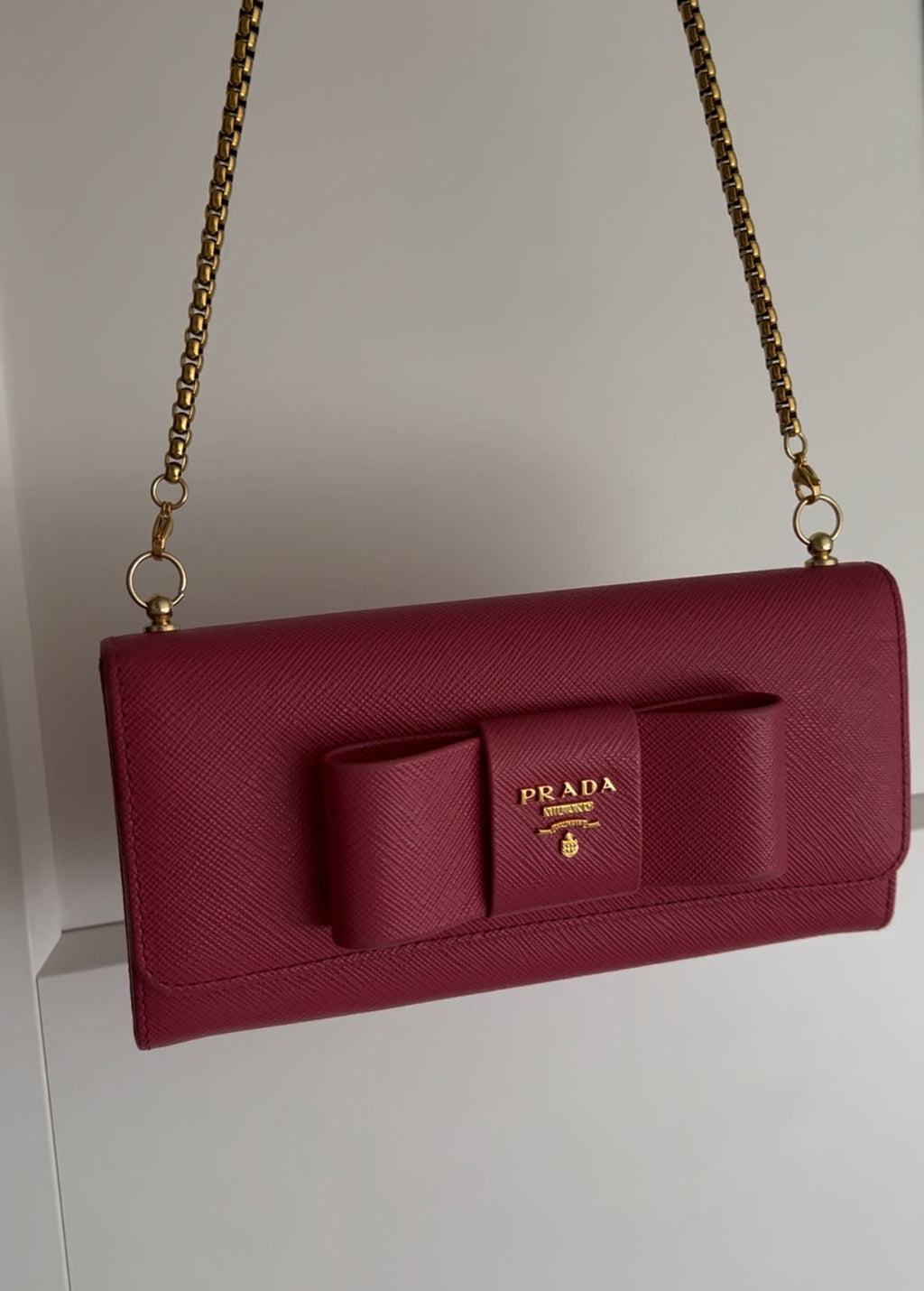 Prada saffiano pink ribbon