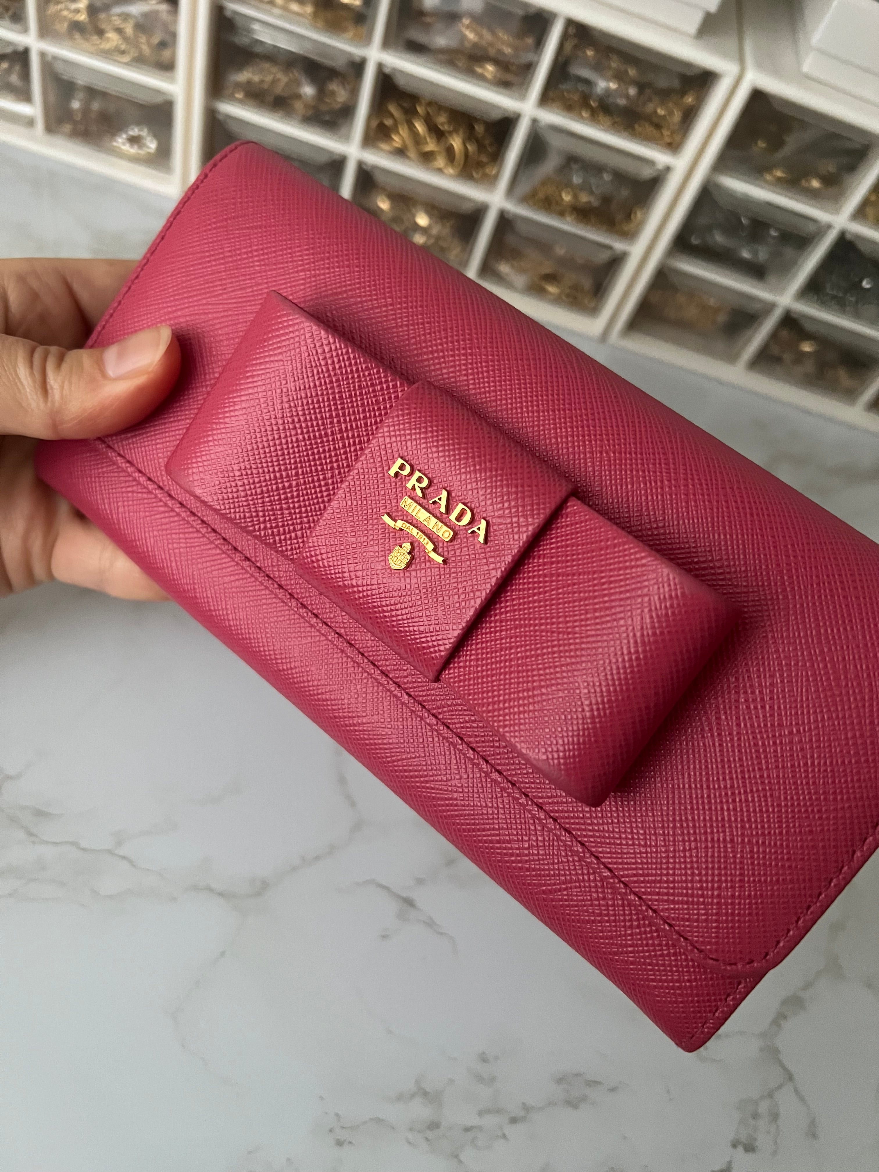 Prada saffiano pink ribbon