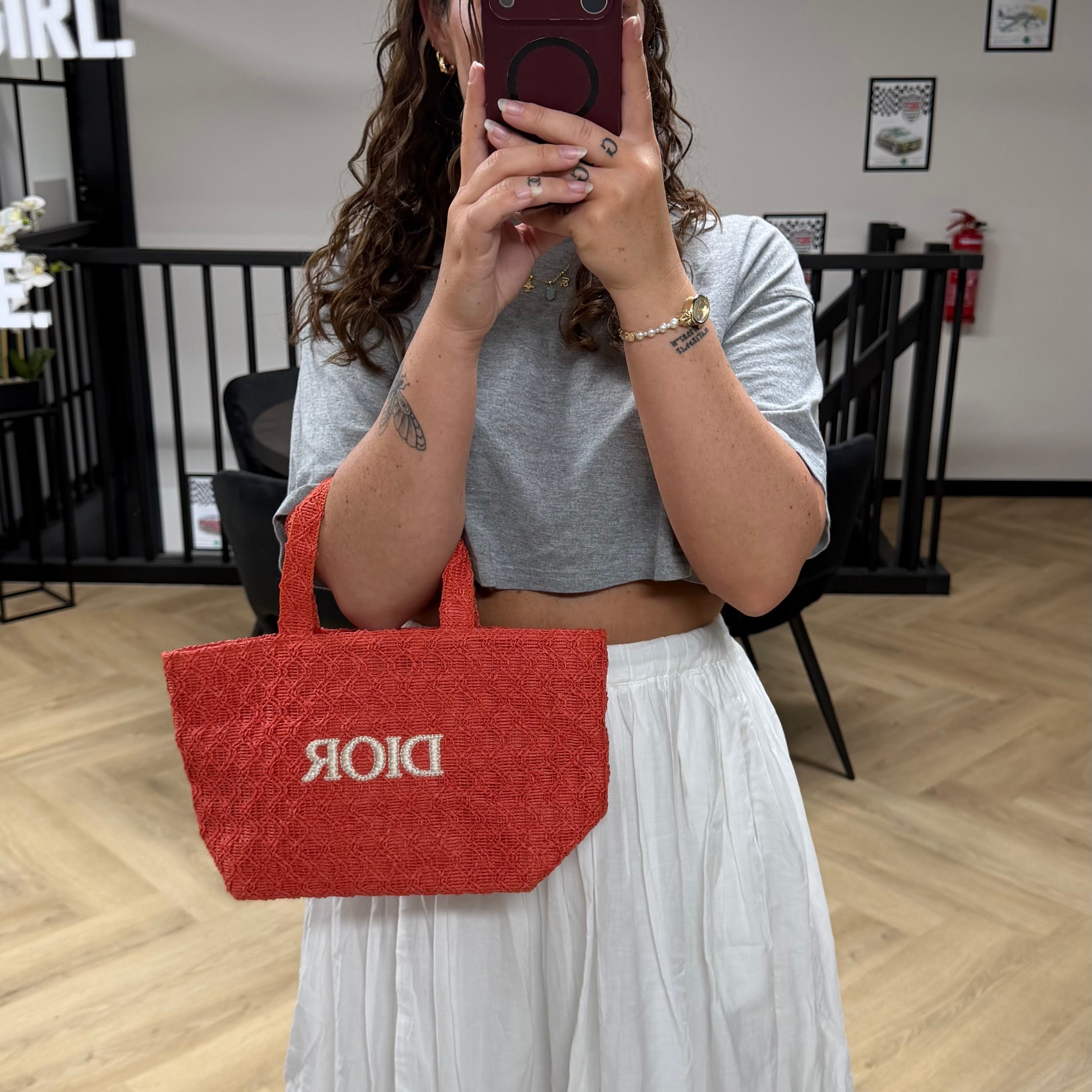 Authentieke vintage Dior beauty raffia tote bag