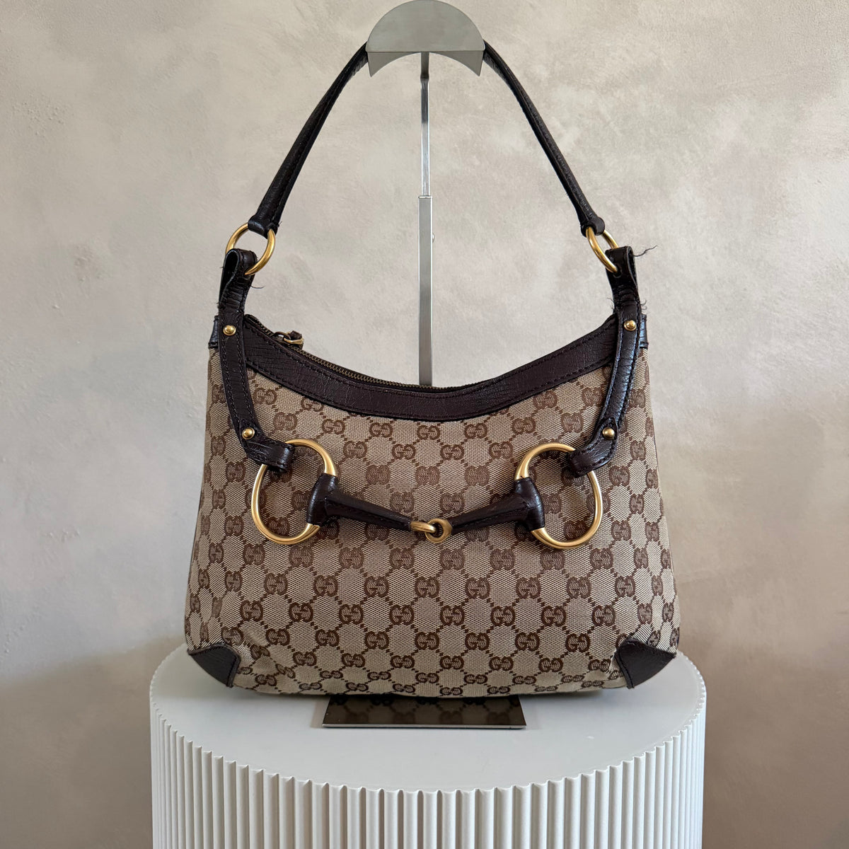 Authentieke vintage Gucci GG Canvas Horsebit Hobo Bag