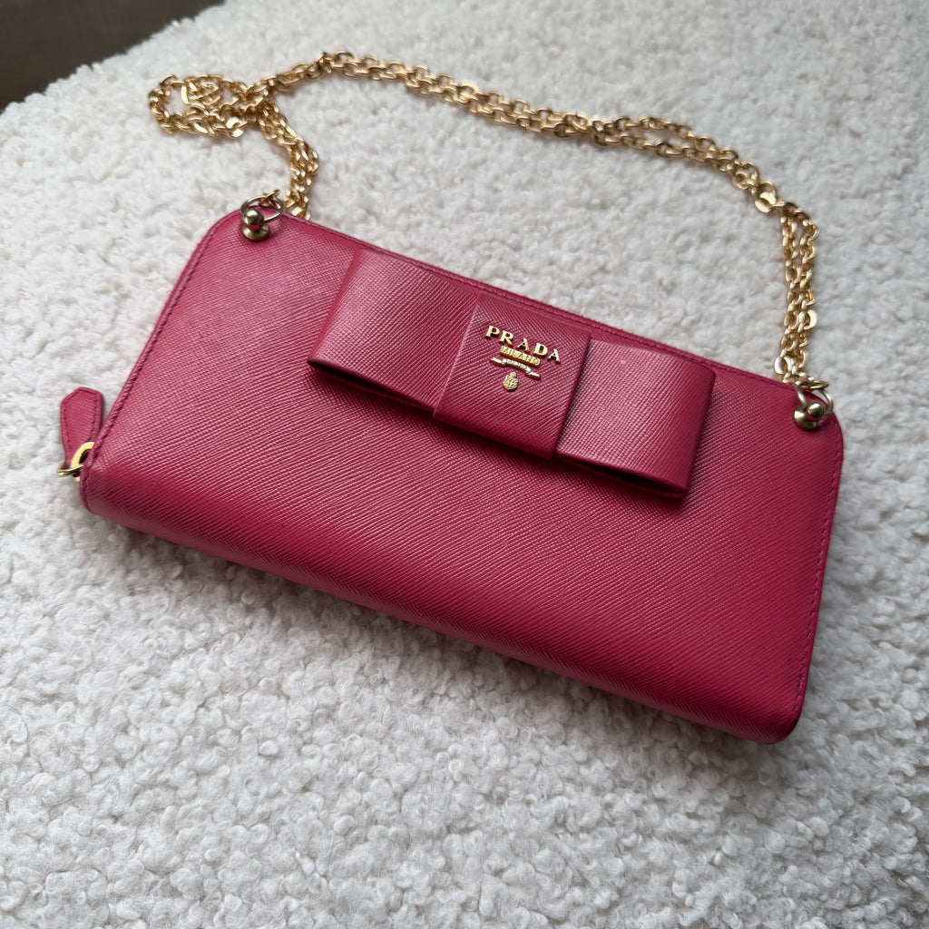 Prada saffiano pink ribbon