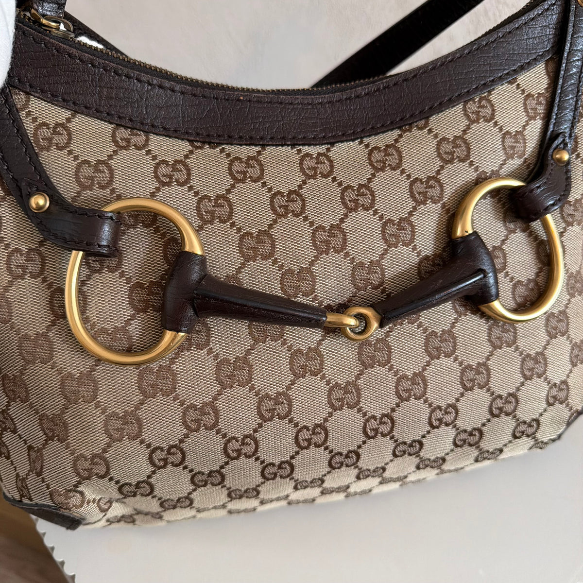 Authentieke vintage Gucci GG Canvas Horsebit Hobo Bag