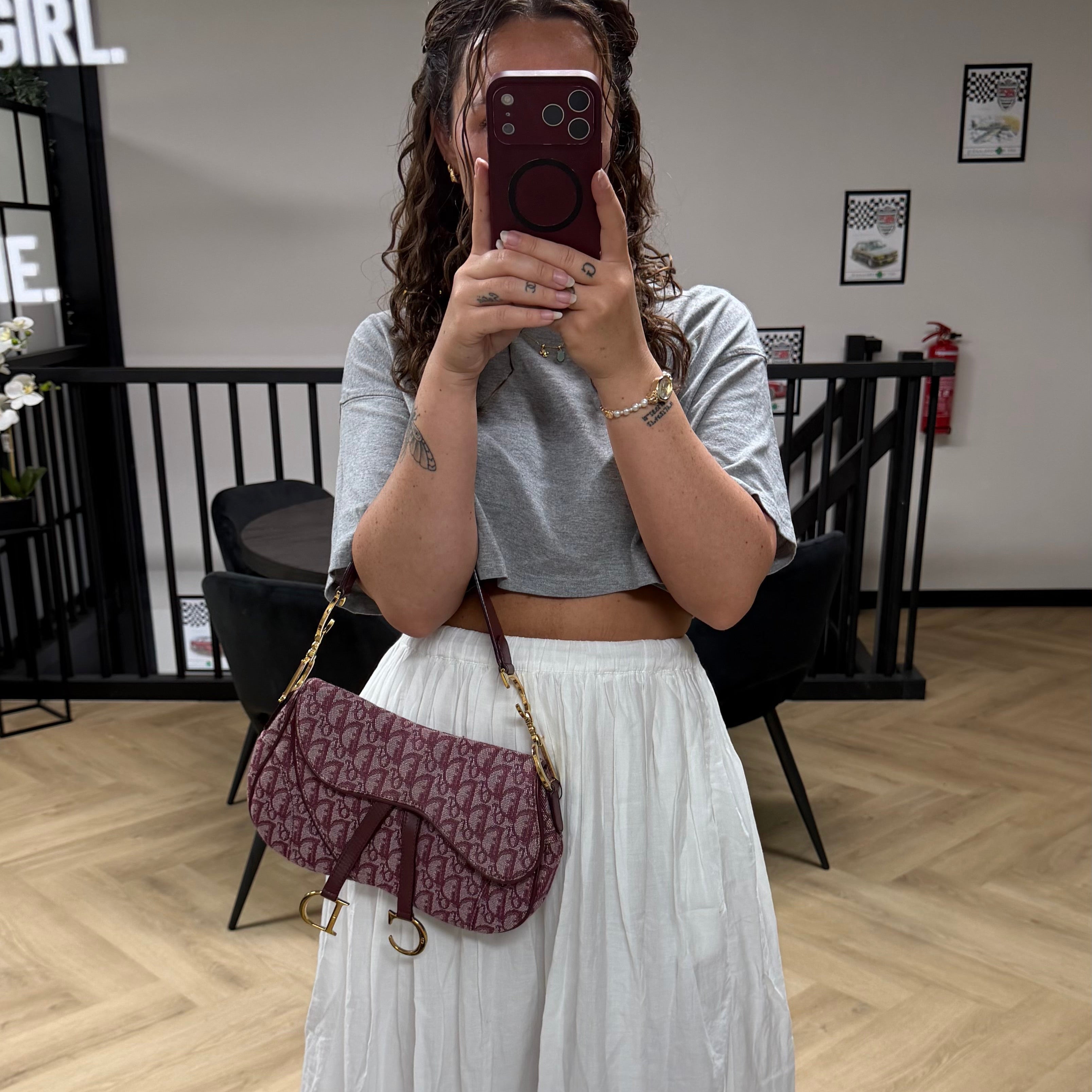 Authentieke vintage Christian Dior bordeaux double saddle bag