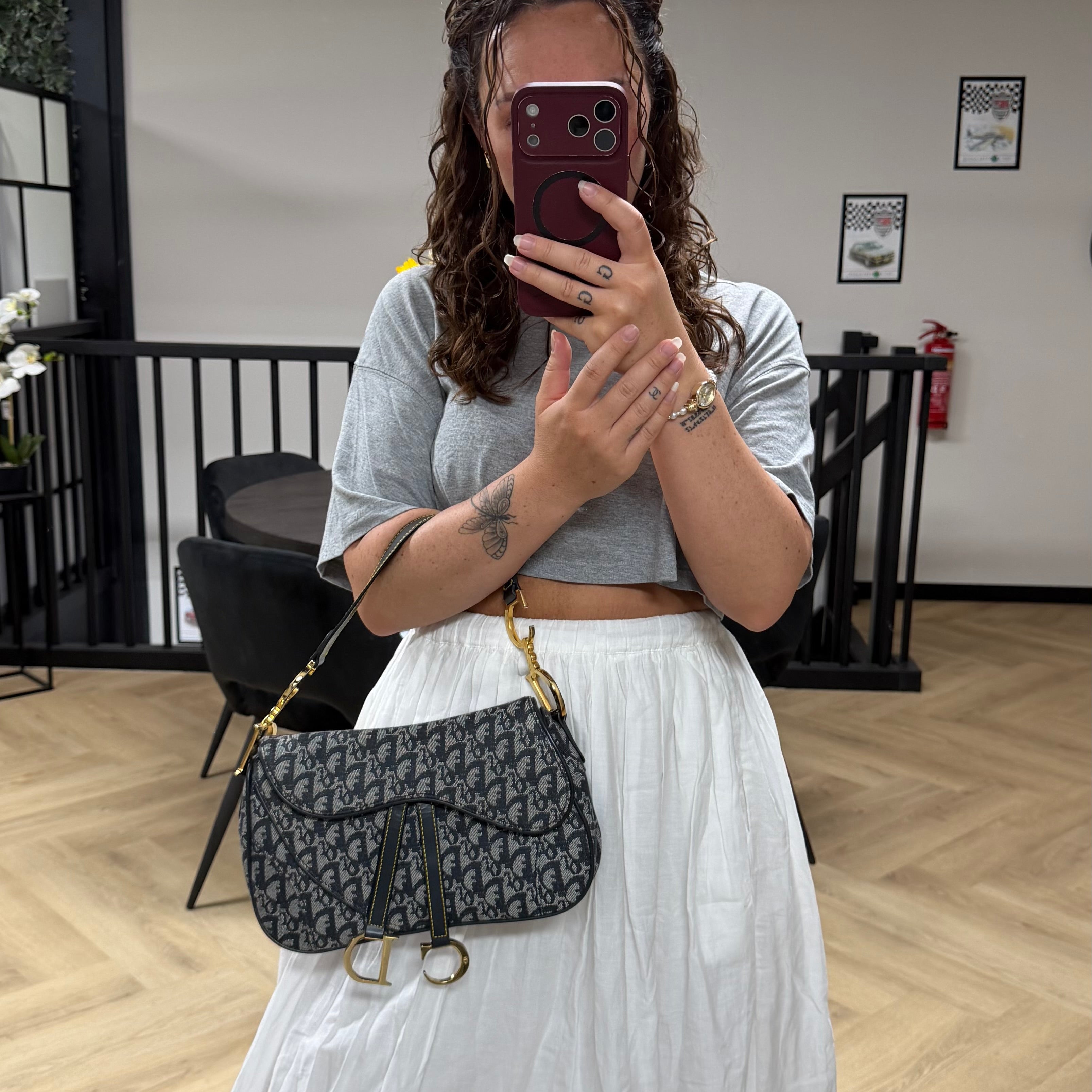 Authentieke vintage Christian Dior blue double saddle bag