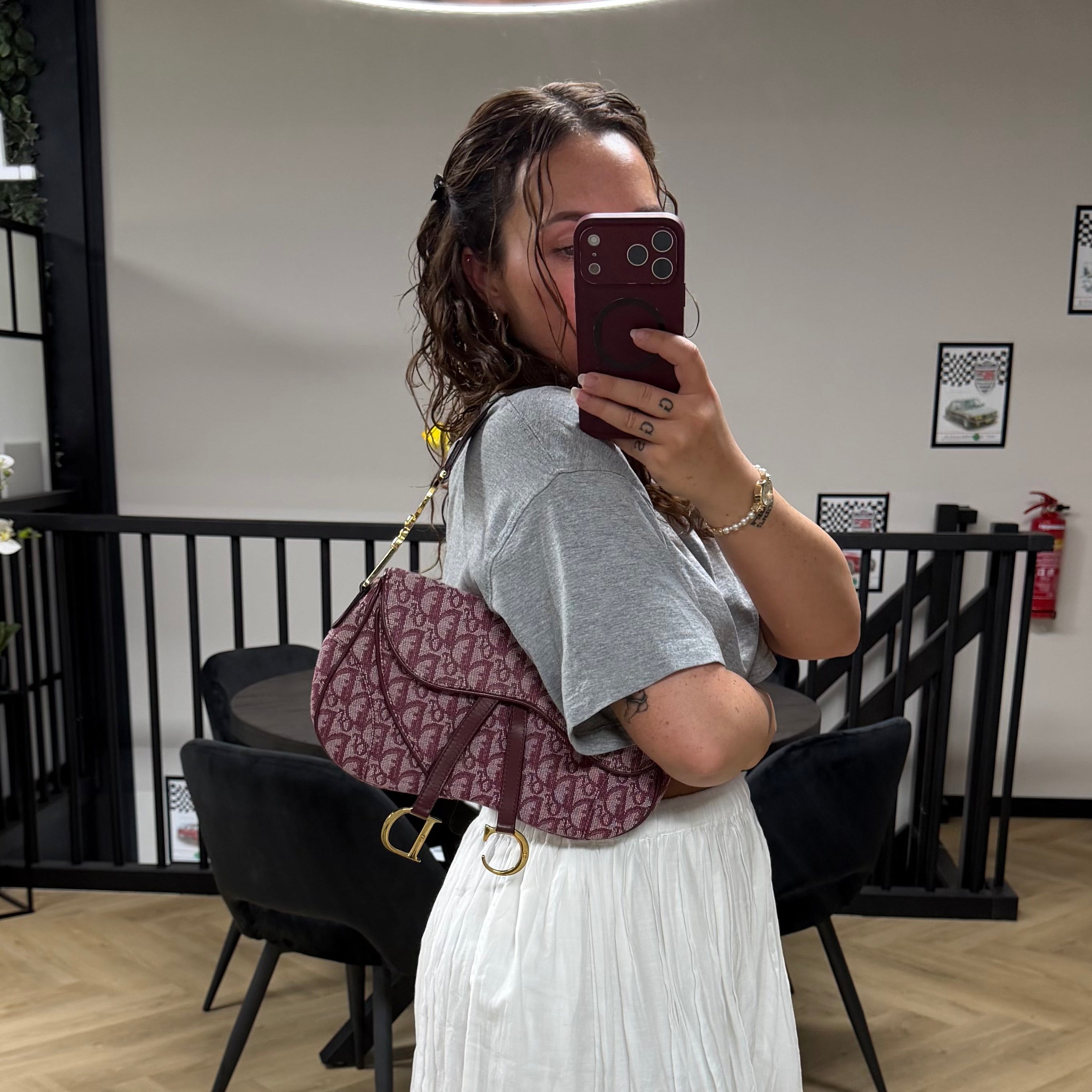 Authentieke vintage Christian Dior bordeaux double saddle bag