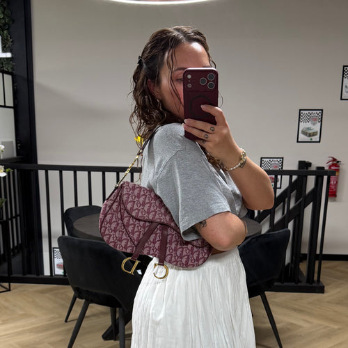 Authentieke vintage Christian Dior bordeaux double saddle bag