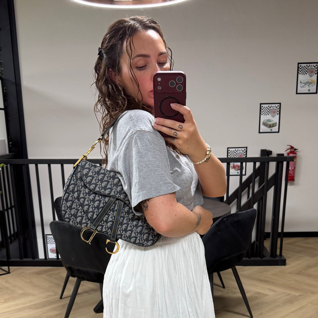 Authentieke vintage Christian Dior blue double saddle bag