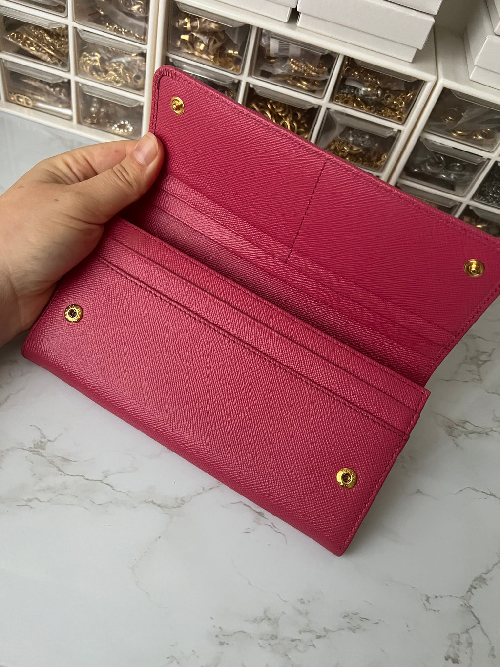 Prada saffiano pink ribbon