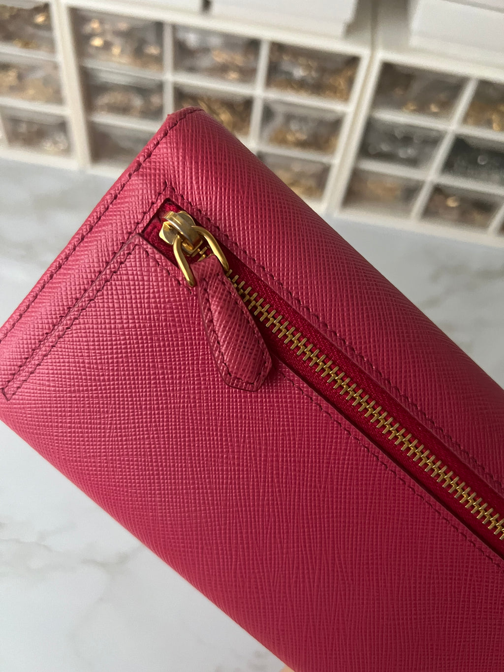 Prada saffiano pink ribbon