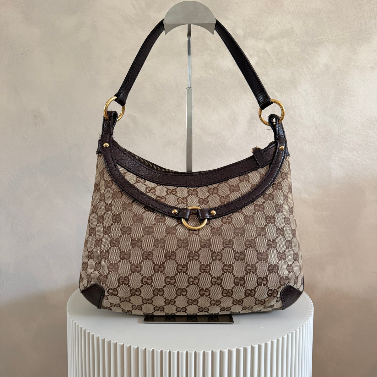 Authentieke vintage Gucci GG Canvas Horsebit Hobo Bag