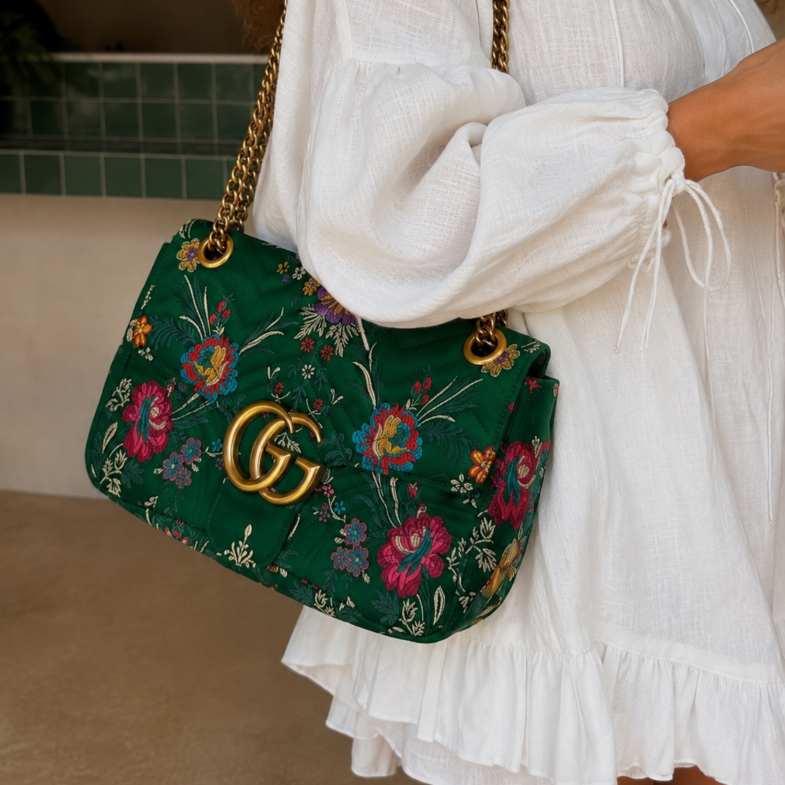 Authentieke vintage Gucci Marmont Floral satin bag
