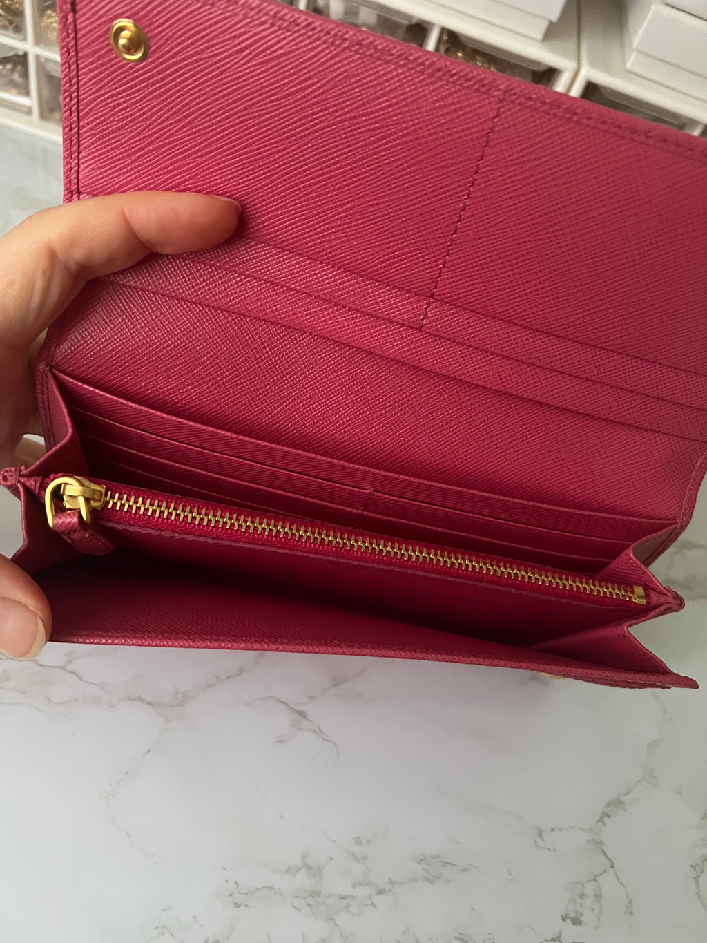 Prada saffiano pink ribbon
