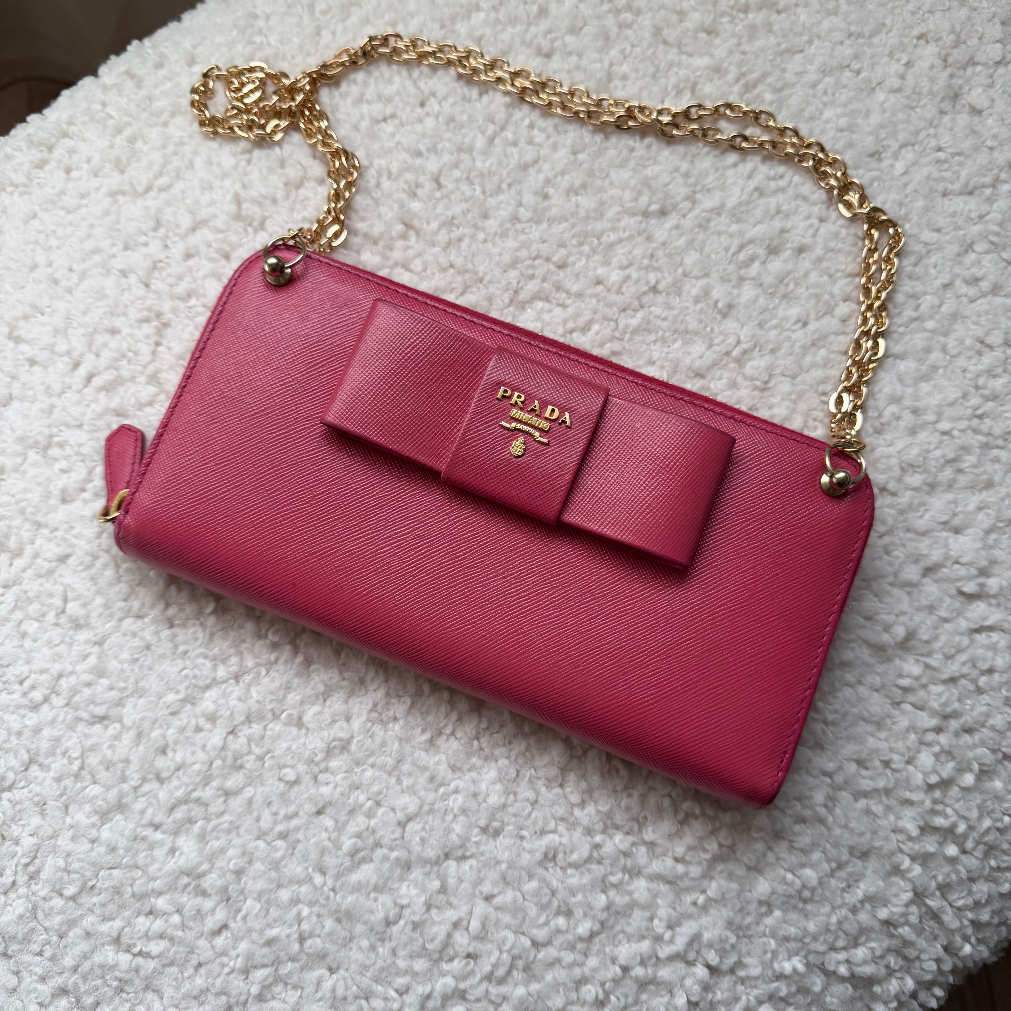 Prada saffiano pink ribbon