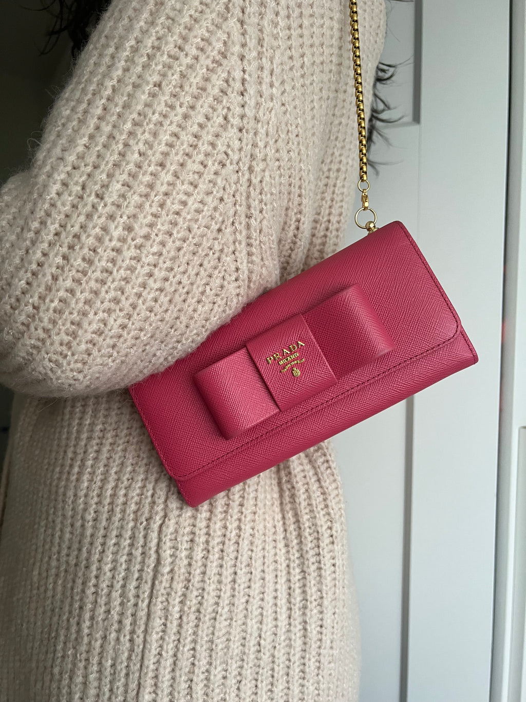 Prada saffiano pink ribbon
