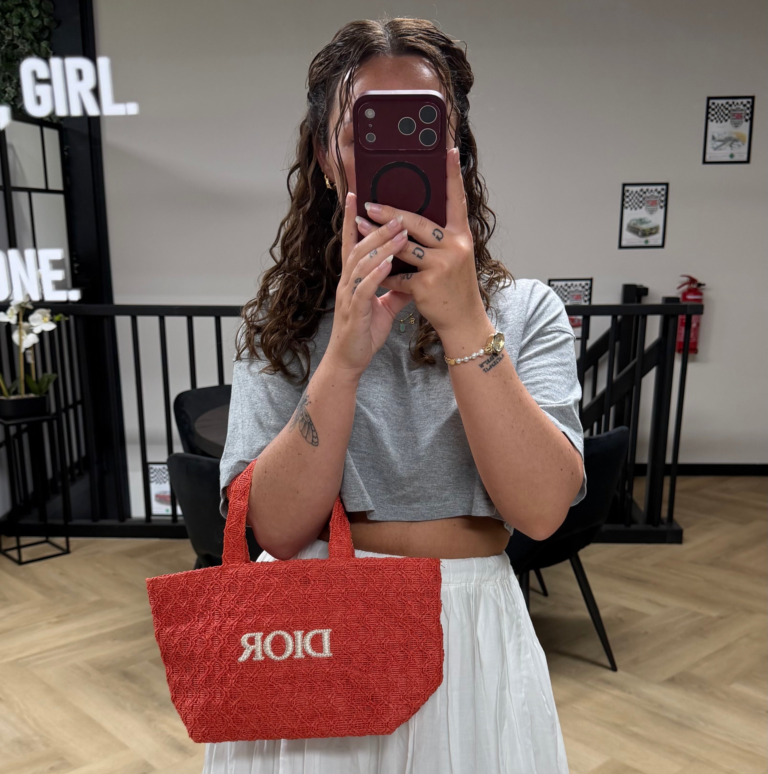 Authentieke vintage Dior beauty raffia tote bag