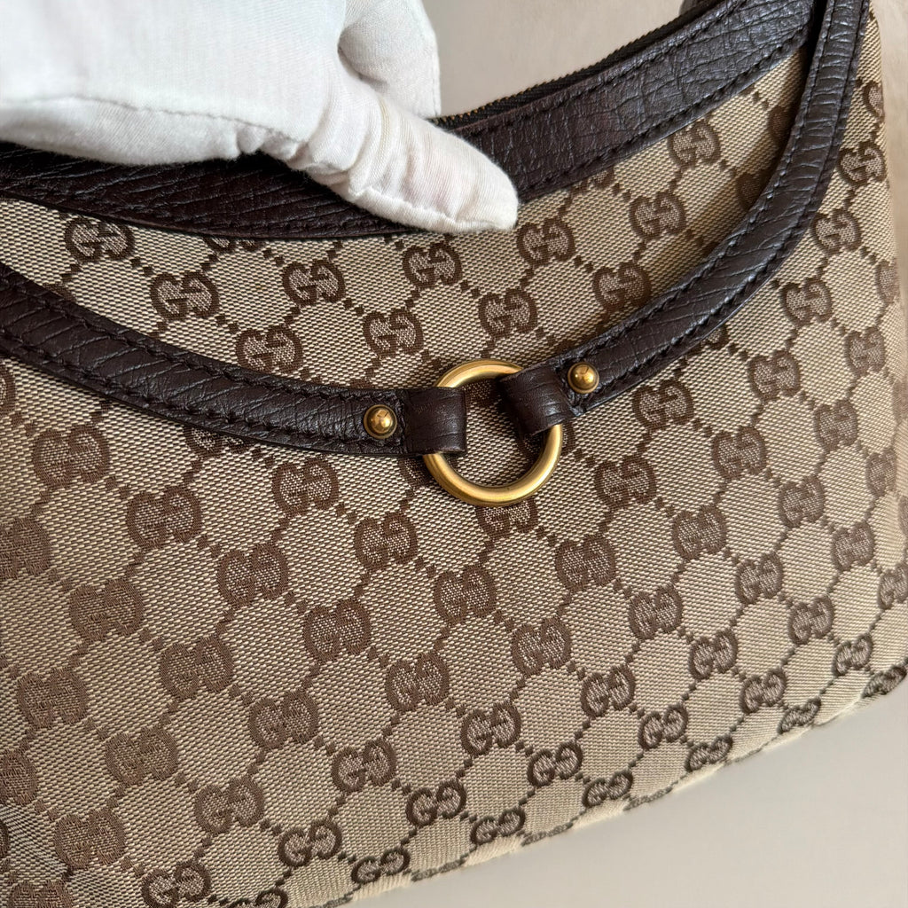 Authentieke vintage Gucci GG Canvas Horsebit Hobo Bag