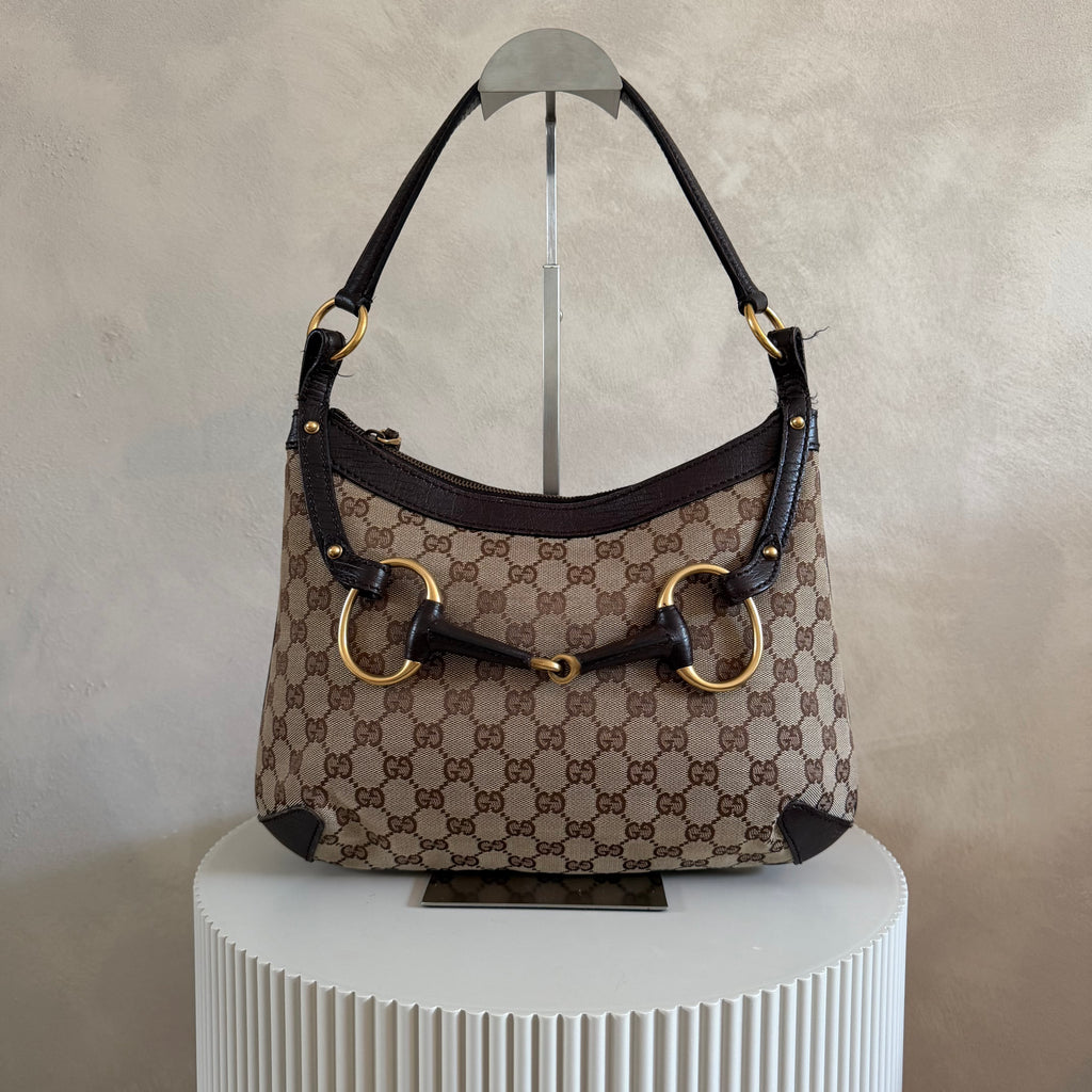 Authentieke vintage Gucci GG Canvas Horsebit Hobo Bag