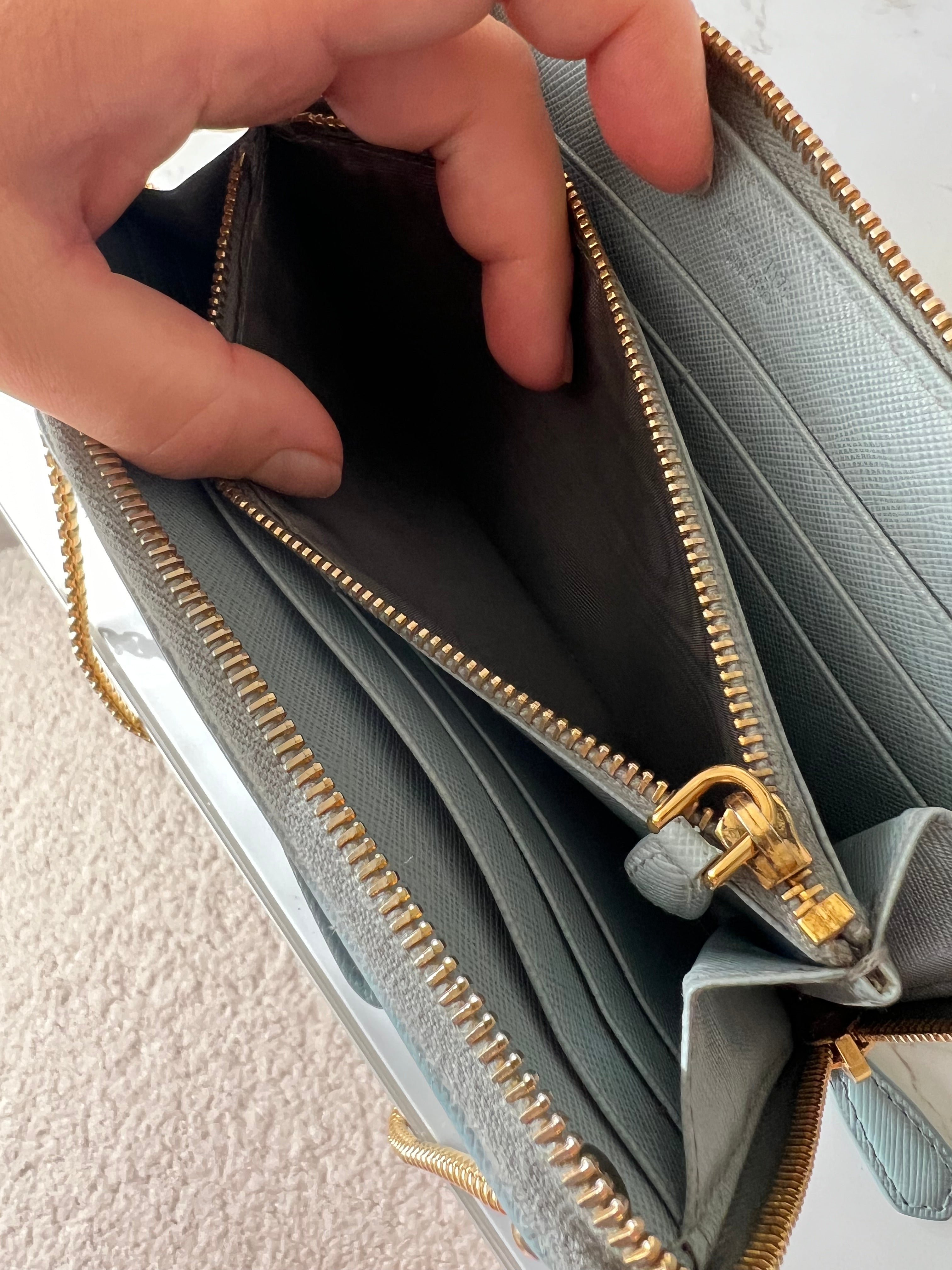 Prada saffiano blue ribbon