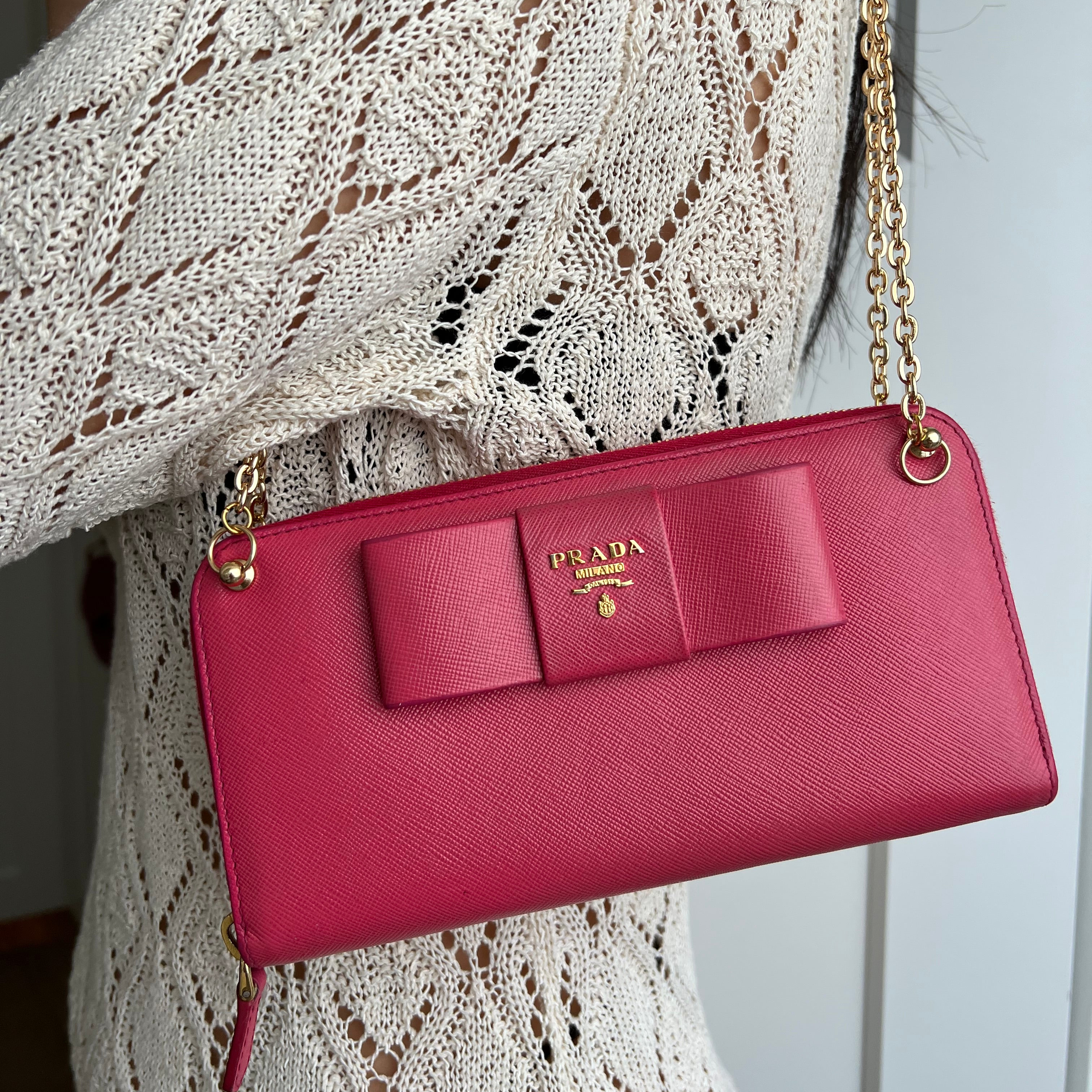 Prada saffiano pink ribbon